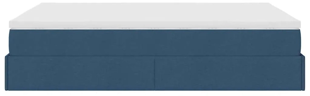 Estrutura de cama otomana com colchão tecido azul 140x200cm