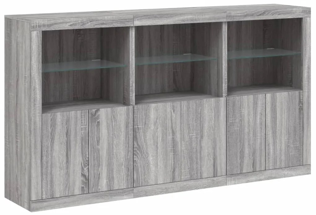 Aparador com luzes LED 181,5x37x100 cm cinzento sonoma