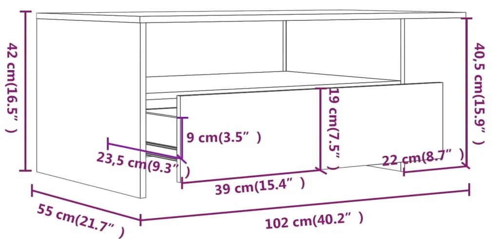 Mesa de centro 102x55x42 cm madeira processada sonoma cinzento