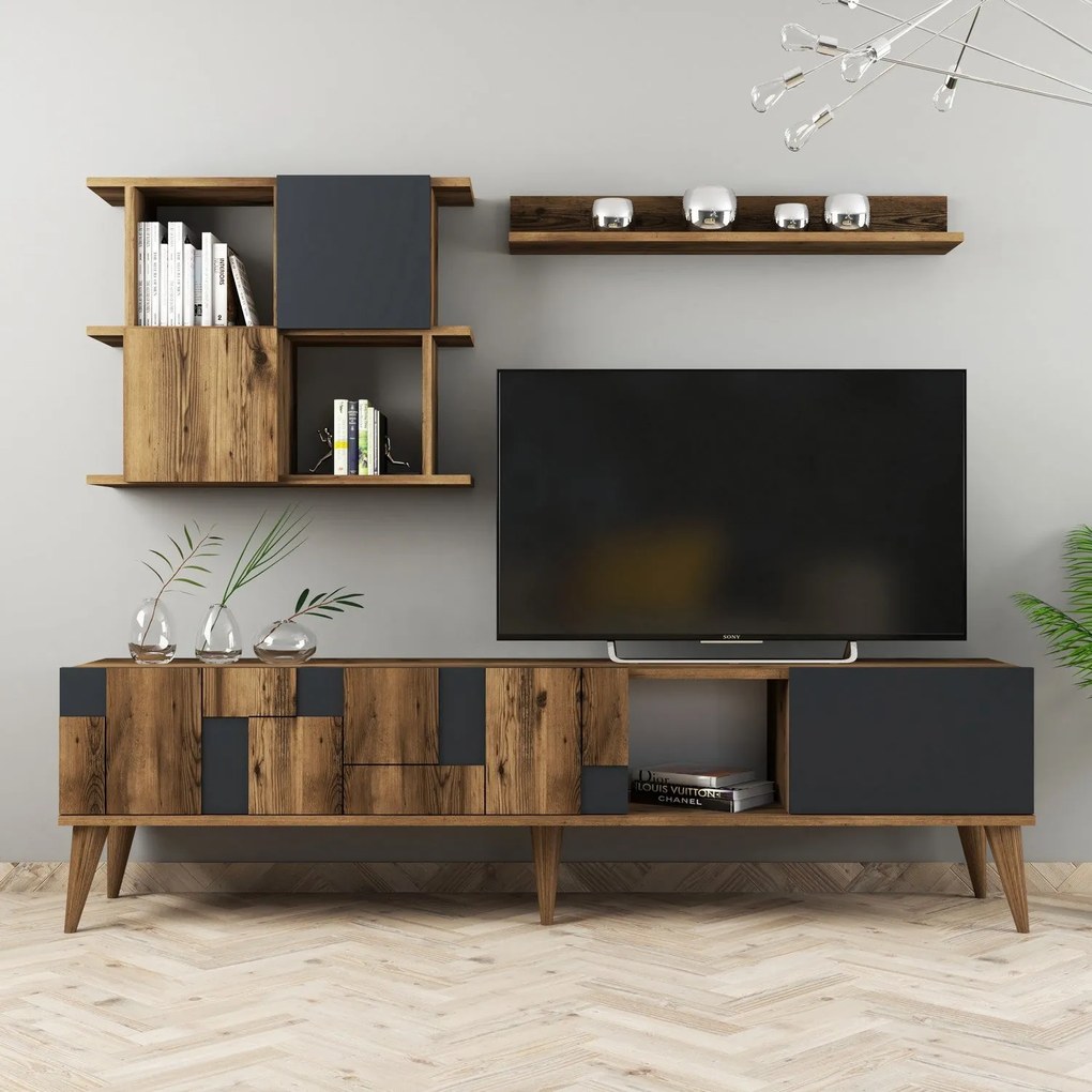 Móvel de TV Madrid – Nogueira e Antracite – 180x48,6x33,8 cm