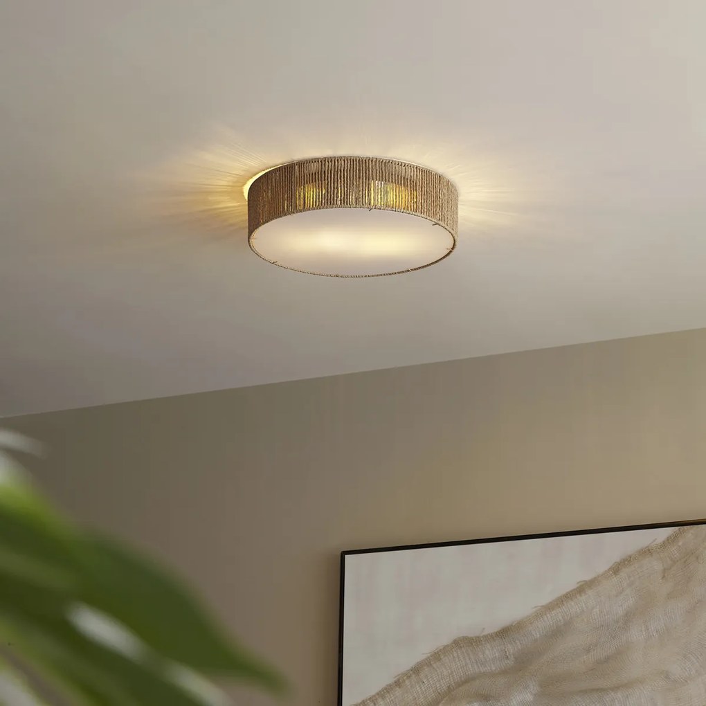 Plafon de teto Japandi natural com abajur 38cm 2-luzes - Luz