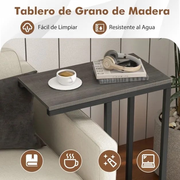 Mesa de apoio em forma de C para sofá e cama Altura 64 cm com estrutura metálica para sala de estar Espaços pequenos Cinzenta