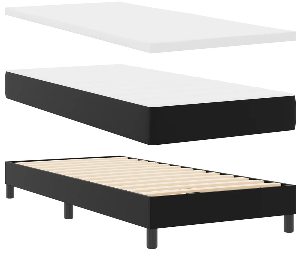 Cama Box vidaXL com Colchão Preta 90x200 cm de Couro Sintético, Cabece