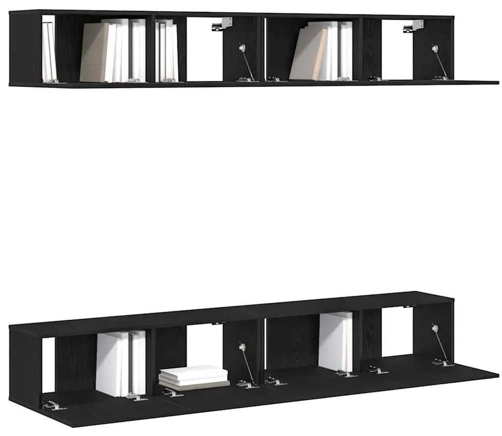 Estante de TV 4 Peças - Montada na Parede em Carvalho Preto