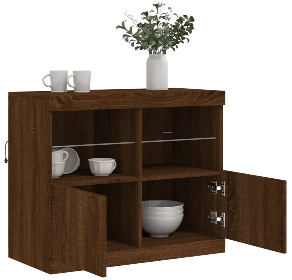 Aparador com luzes LED 81x37x67 cm carvalho castanho
