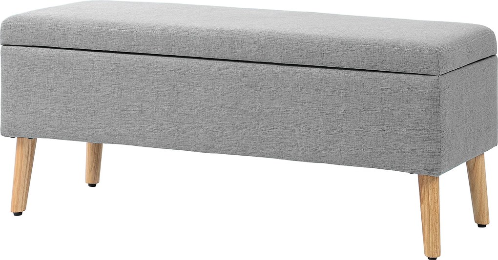 Banco com arrumação estofado com acabamento em linho para quarto, capacidade de 220 kg, 110 x 39 x 45 cm, cinzento