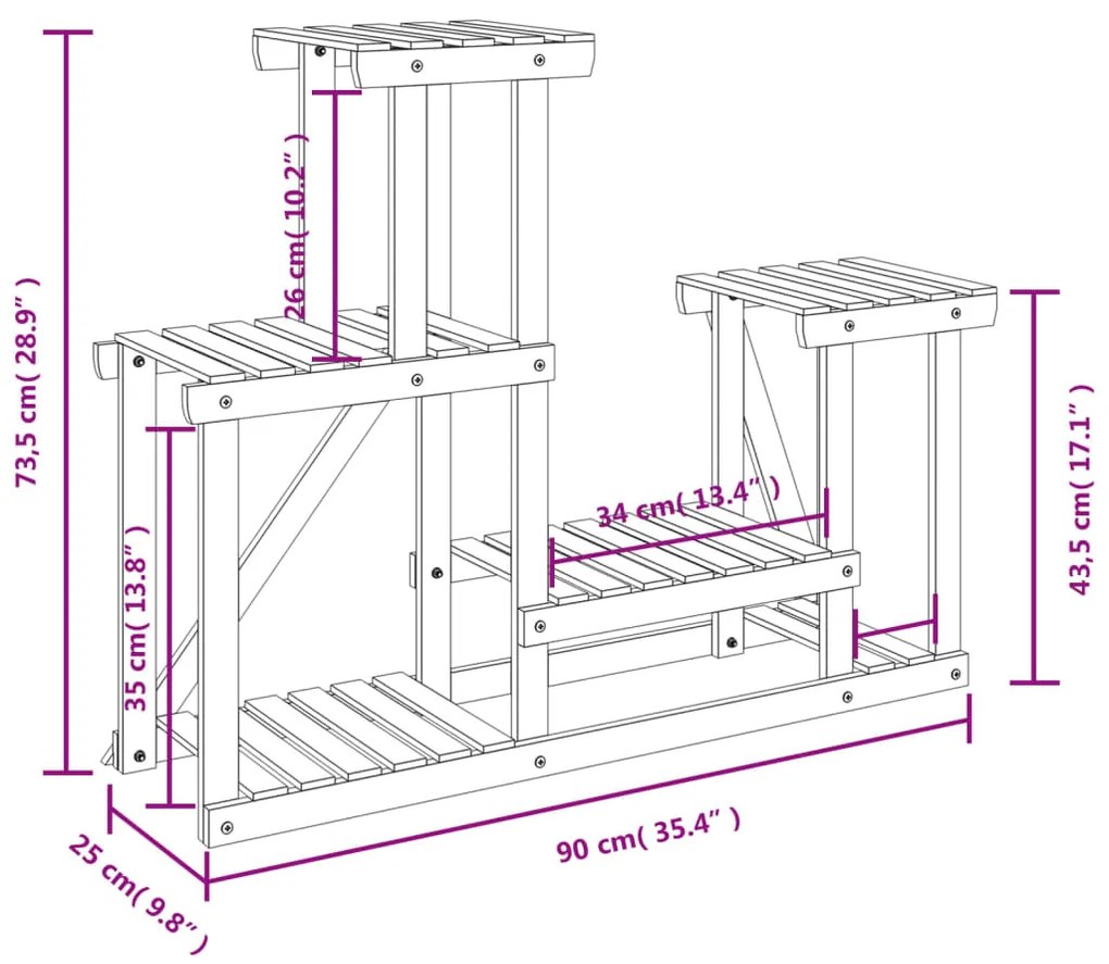 Suporte de plantas 90x25x73,5 cm madeira de abeto maciça
