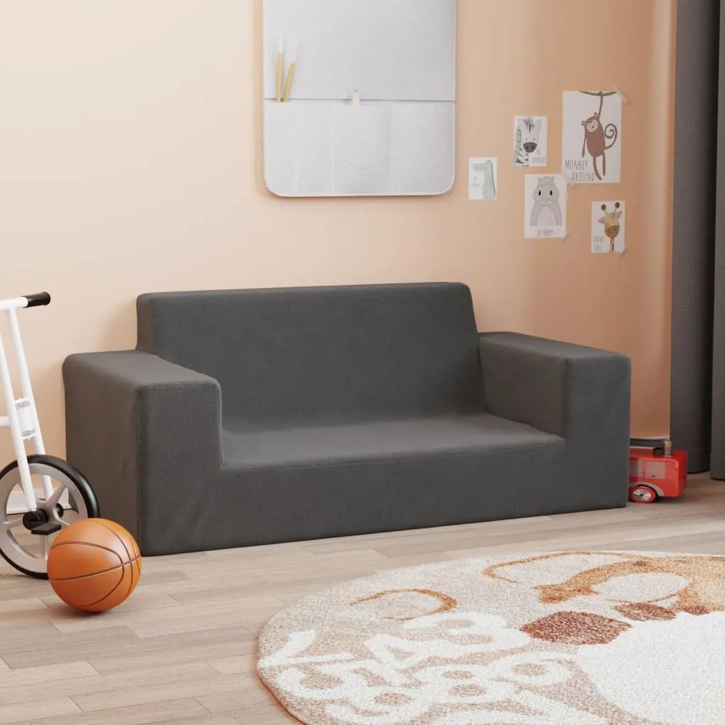 341817 vidaXL Sofá infantil de 2 lugares pelúcia antracite