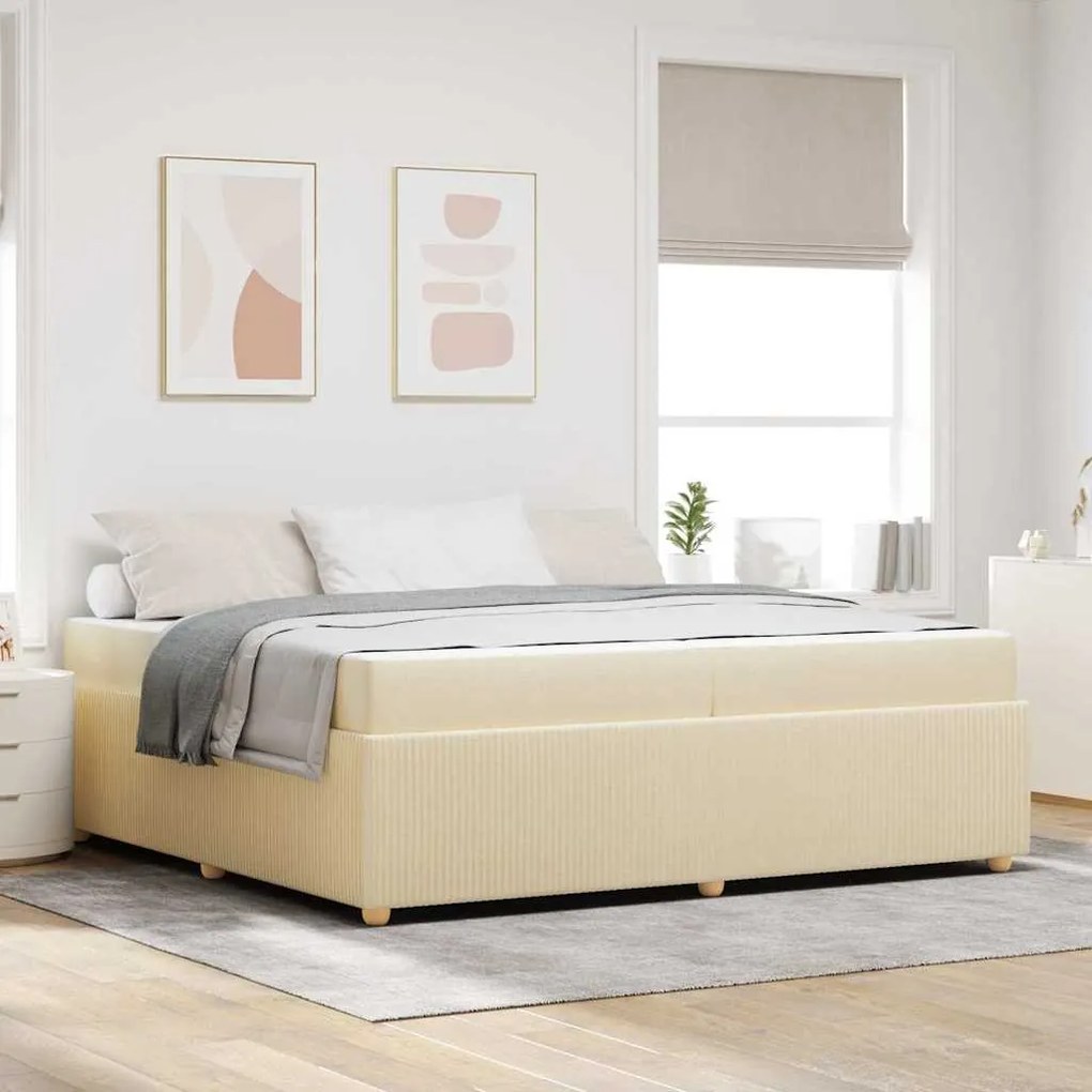 vidaXL Estrutura da Cama com colchão Creme 200 x 200 cm tecido