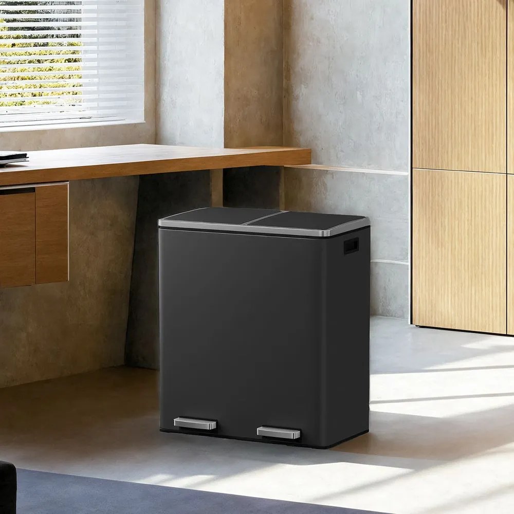 Caixote do lixo com 2 compartimentos 59 x 36,5 x 65,2 cm preto