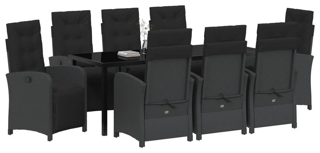 Conjunto de Jantar de Jardim vidaXL de 9 Peças com Almofadas Preto Rat