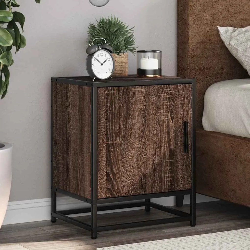 vidaXL Mesa de cabeceira carvalho castanho 40x31x50 cm madeira e metal