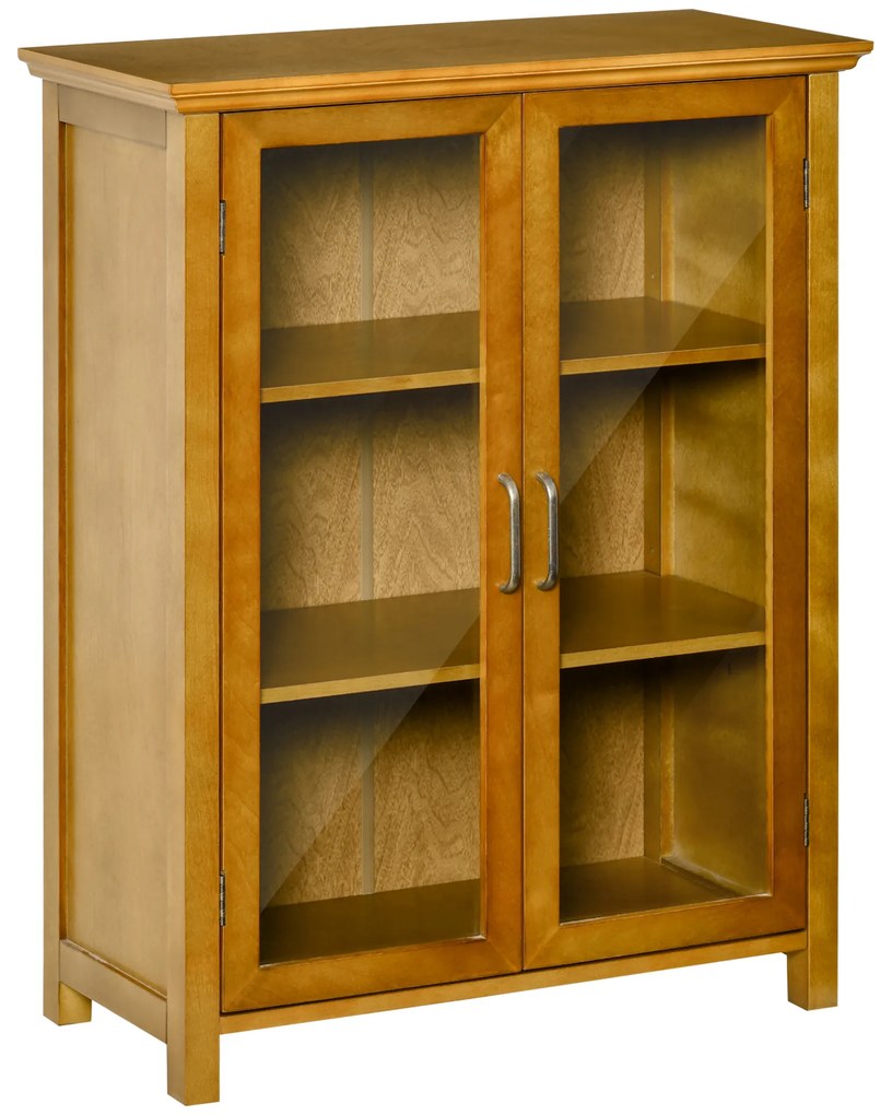 HOMCOM Aparador Auxiliar com 2 Portas de Vidro Armário de Sala de Estar Múltiuso com 2 Prateleiras 66x31,8x86,8 cm Nogueira | Aosom Portugal