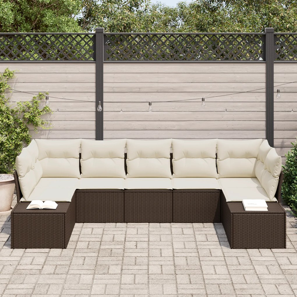 Conjunto de Sofá de Jardim de 7 Peças com Almofadas em Rattan PE Marro