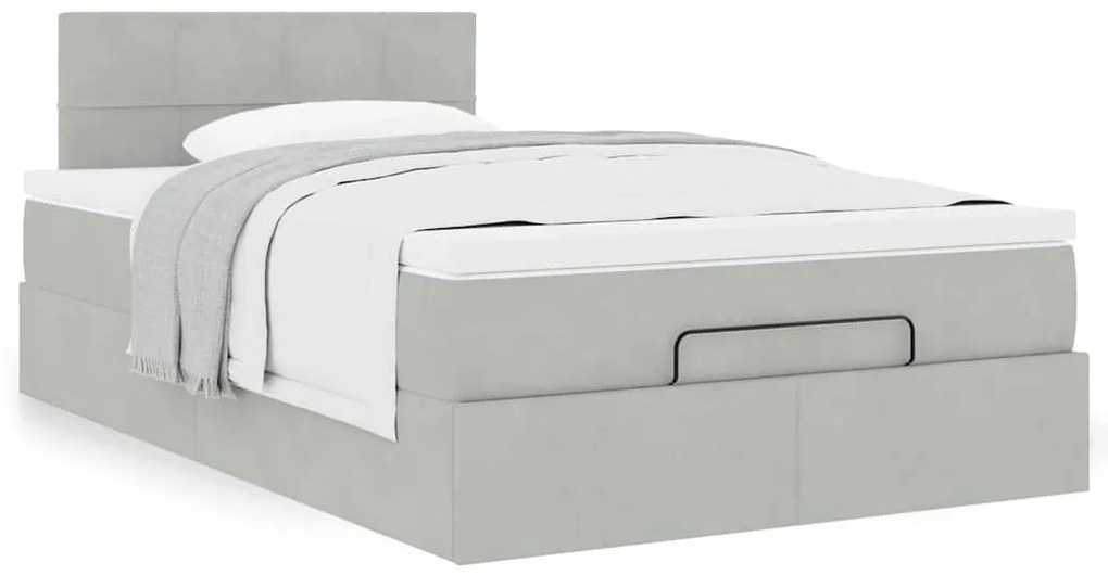 Cama otomana com colchão cinza claro 120x190 cm Veludo