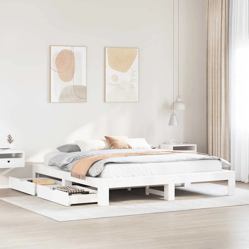 Cama sem colchão 180x200 cm madeira de pinho maciça branco