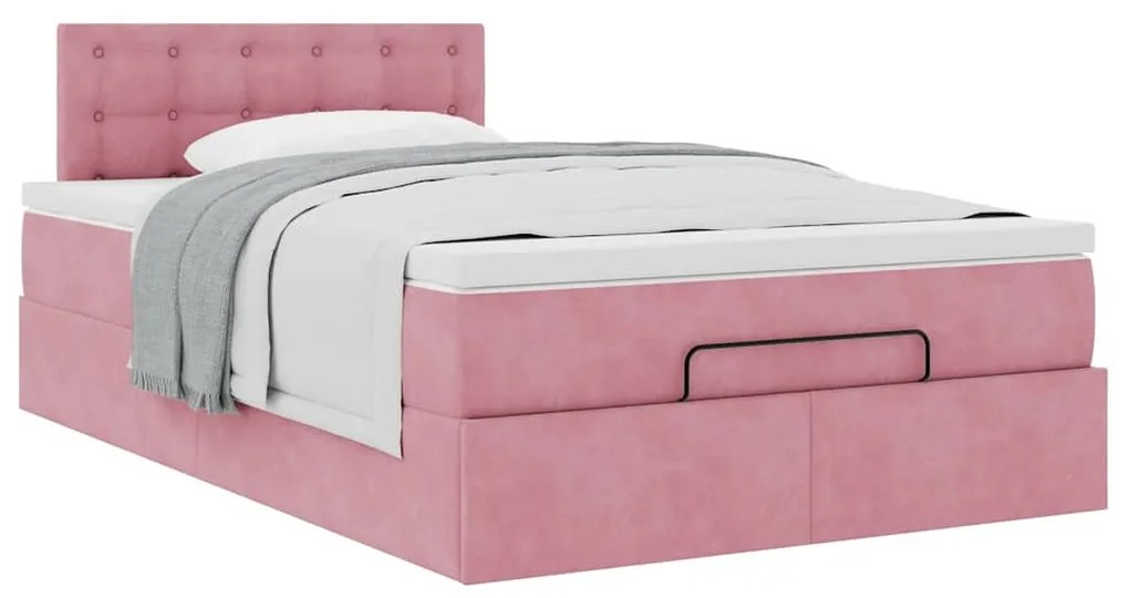 Estrutura de cama otomana com colchão 120x200 cm veludo rosa