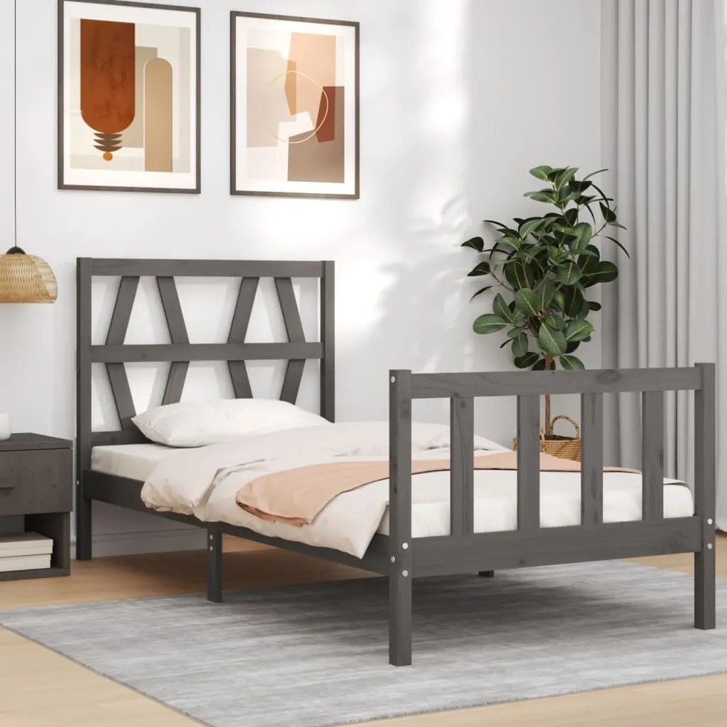 Estrutura de cama com cabeceira 100x200cm madeira maciça preto