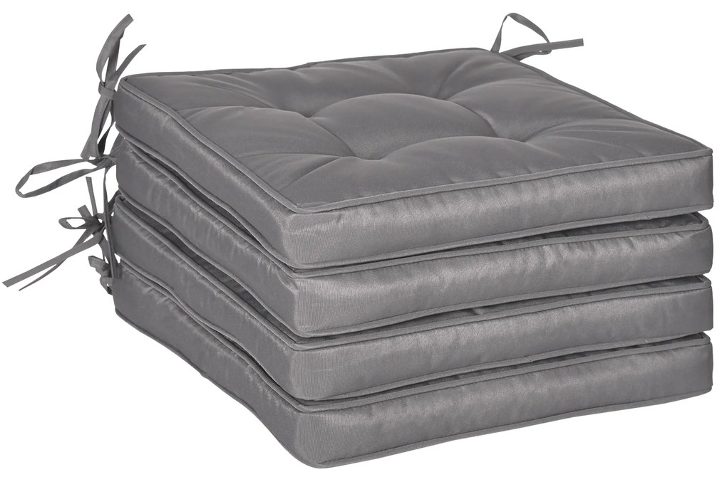 Outsunny Conjunto de Almofadas para Cadeiras de Jantar 42x42x5 cm Jogo de 4 Peças Almofadas para Cadeiras de Jardim Impermeáveis Cinzento
