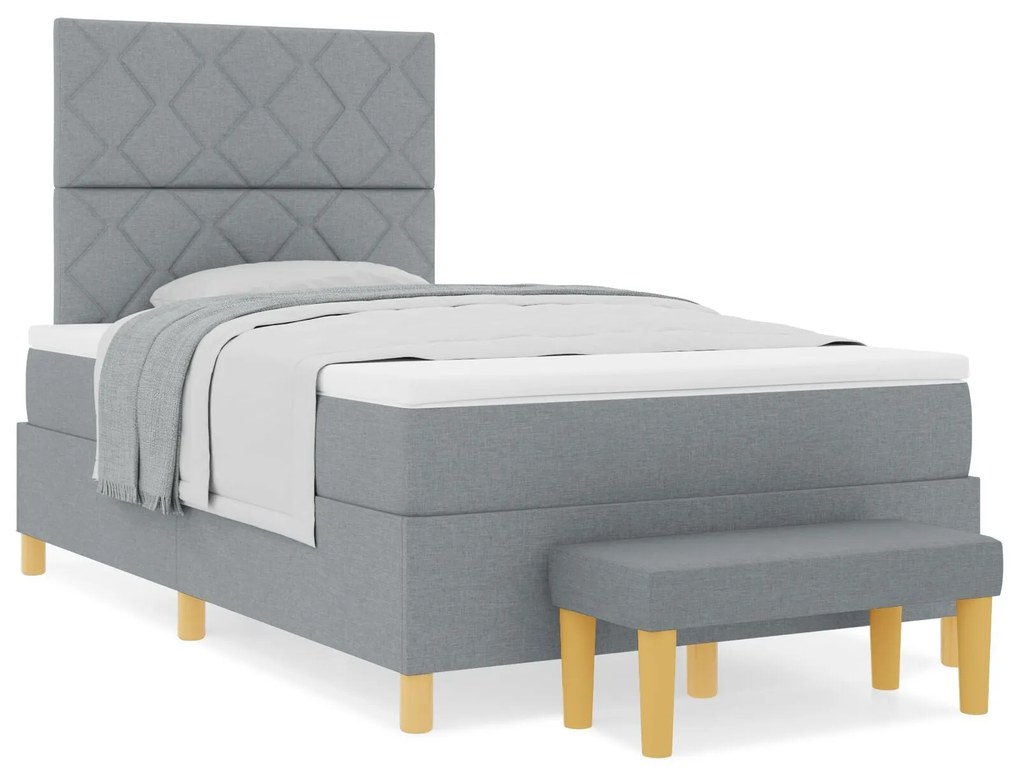 Cama Box Spring com Colchão e Banco Cinza Claro 120x200 cm Tecido