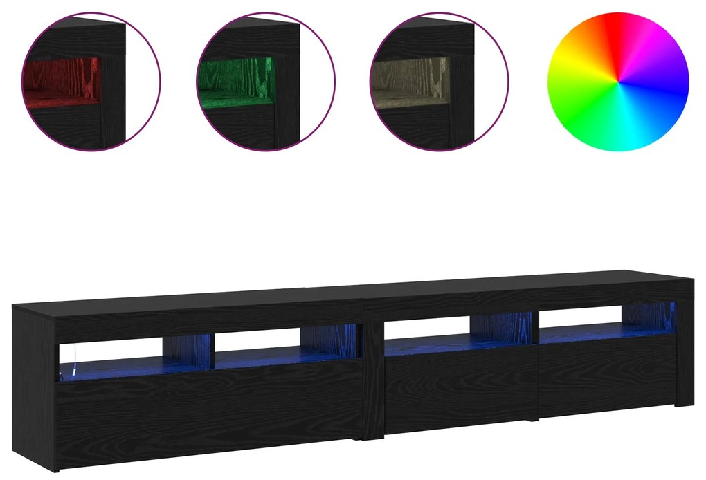 Gabinetes de TV vidaXL 2 pcs com Luzes LED Madeira de Carvalho Preto,
