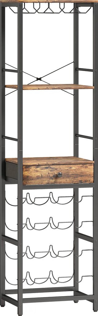 Móvel de Bar para Vinhos com Suporte de Copos e Gaveta Garrafeira para 12 Garrafas com Prateleira Aberta Castanho Rústico