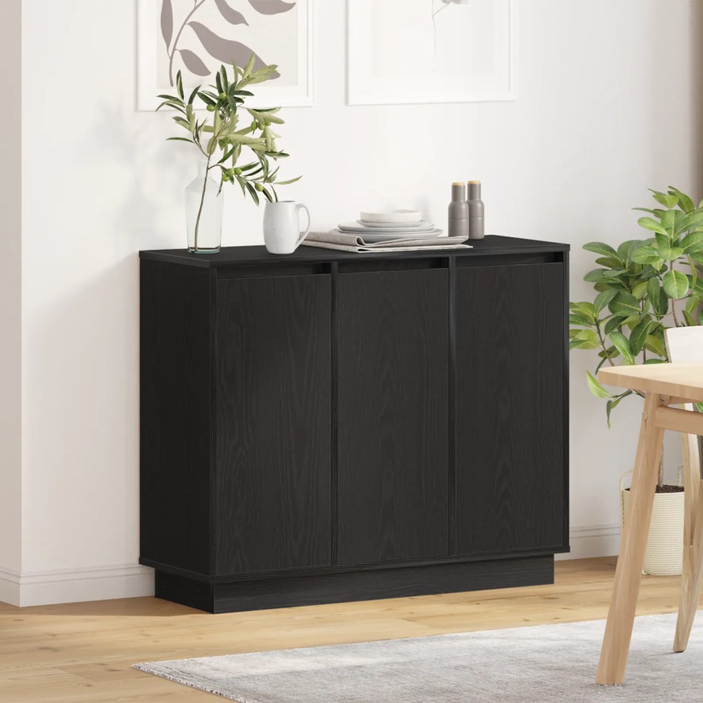 Sideboard vidaXL com LED Carvalho Preto 90x32x75 cm em madeira engenheirada