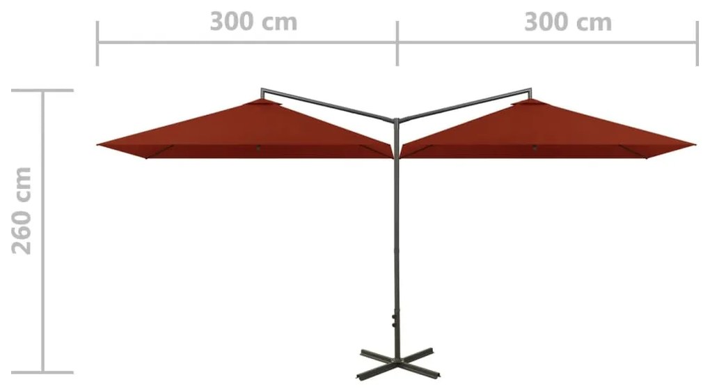 Guarda-sol duplo com mastro de aço 600x300 cm terracota