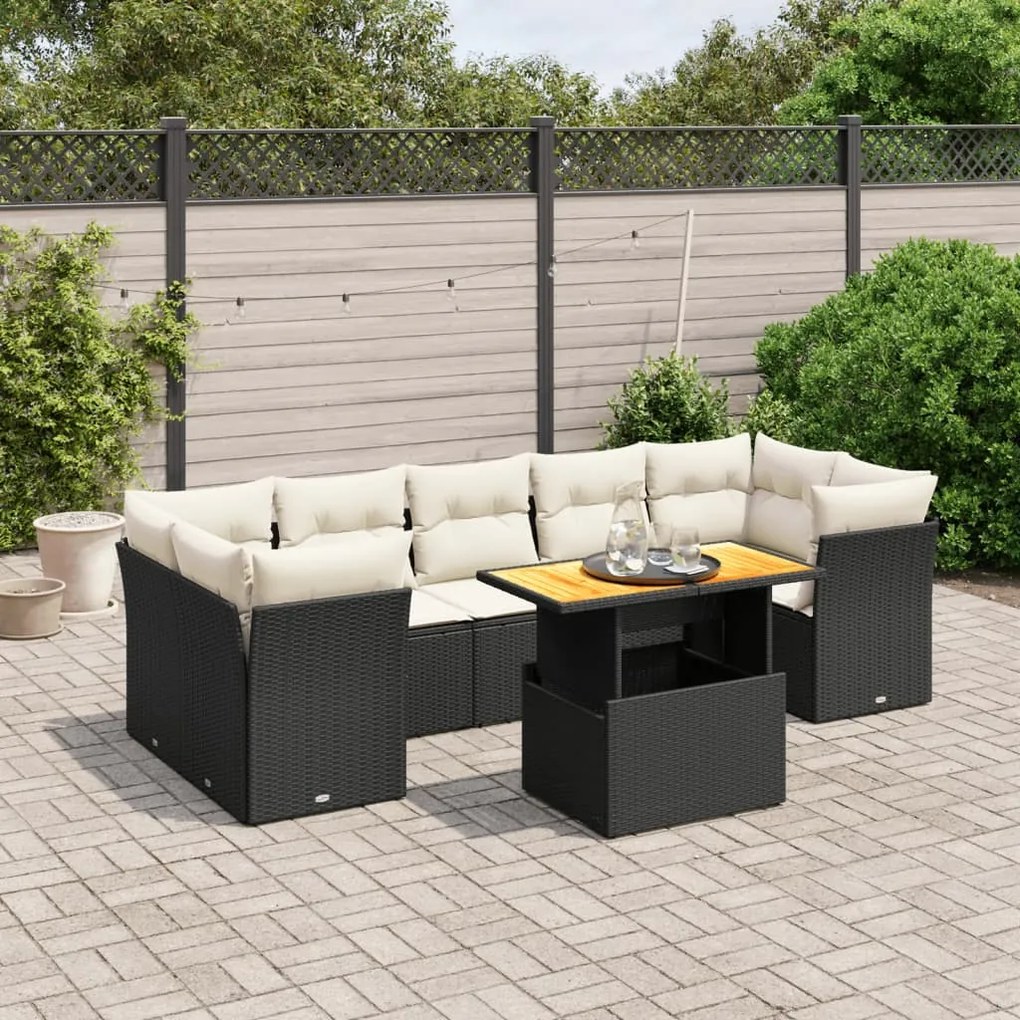 vidaXL 8 pcs conjunto sofás de jardim com almofadões vime PE preto