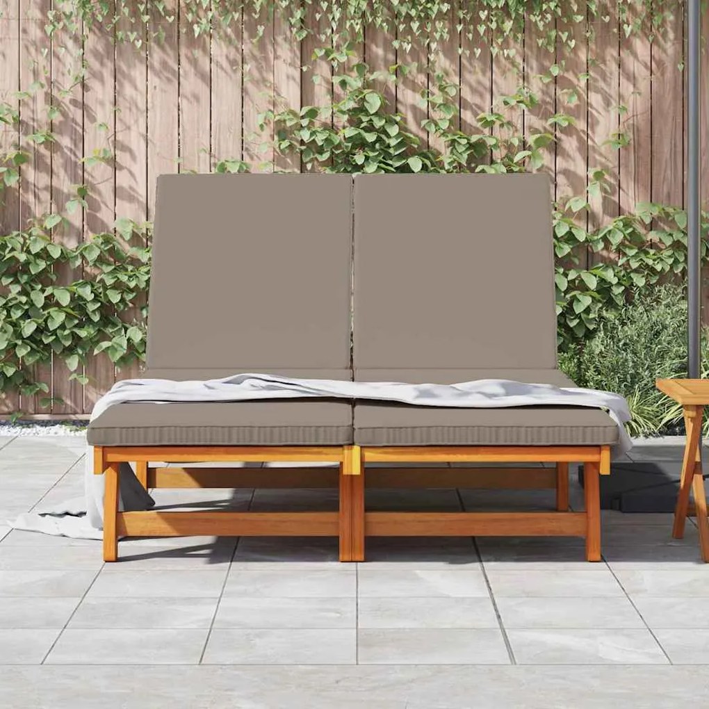 Chaise-longue dupla vidaXL com rodas e almofada de madeira maciça de a