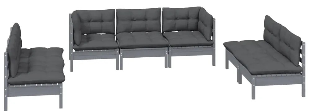 7 pcs conjunto lounge de jardim c/ almofadões pinho maciço