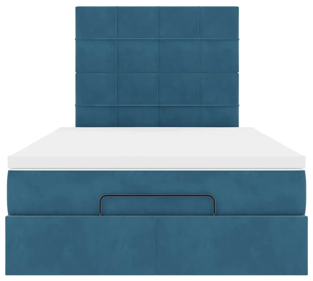 Estrutura de cama otomana com colchões azul escuro Veludo