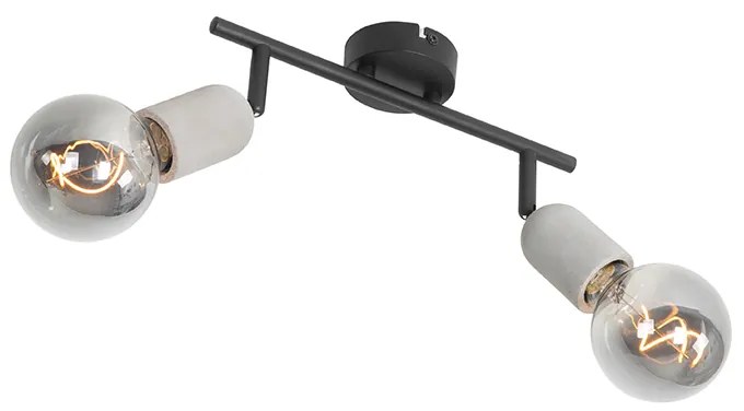 Foco industrial preto com betão 2 luzes - Pedra Rústico