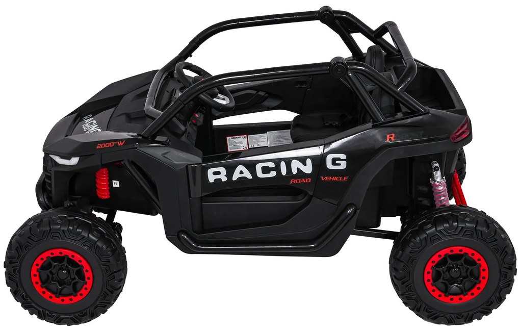 Carro elétrico para Crianças 4X4 2 Lugares 24V RACING Road 2000, Pneus Espuma EVA, Assento couro ecológico Preto