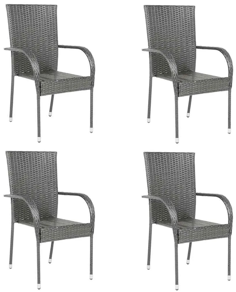 Cadeiras de exterior empilháveis 4 pcs vime PE cinzento