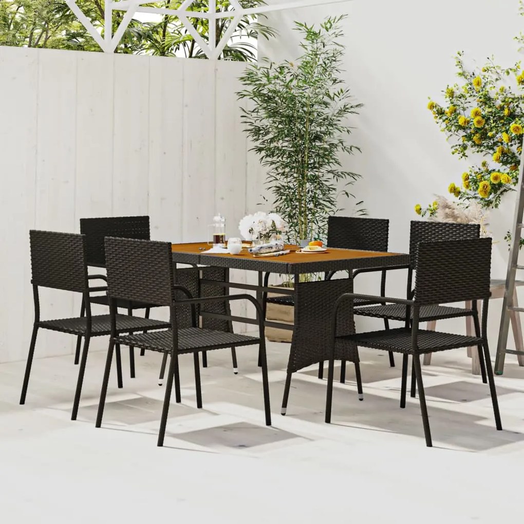 vidaXL 7 pcs Conjunto de jantar p/ exterior vime PE preto