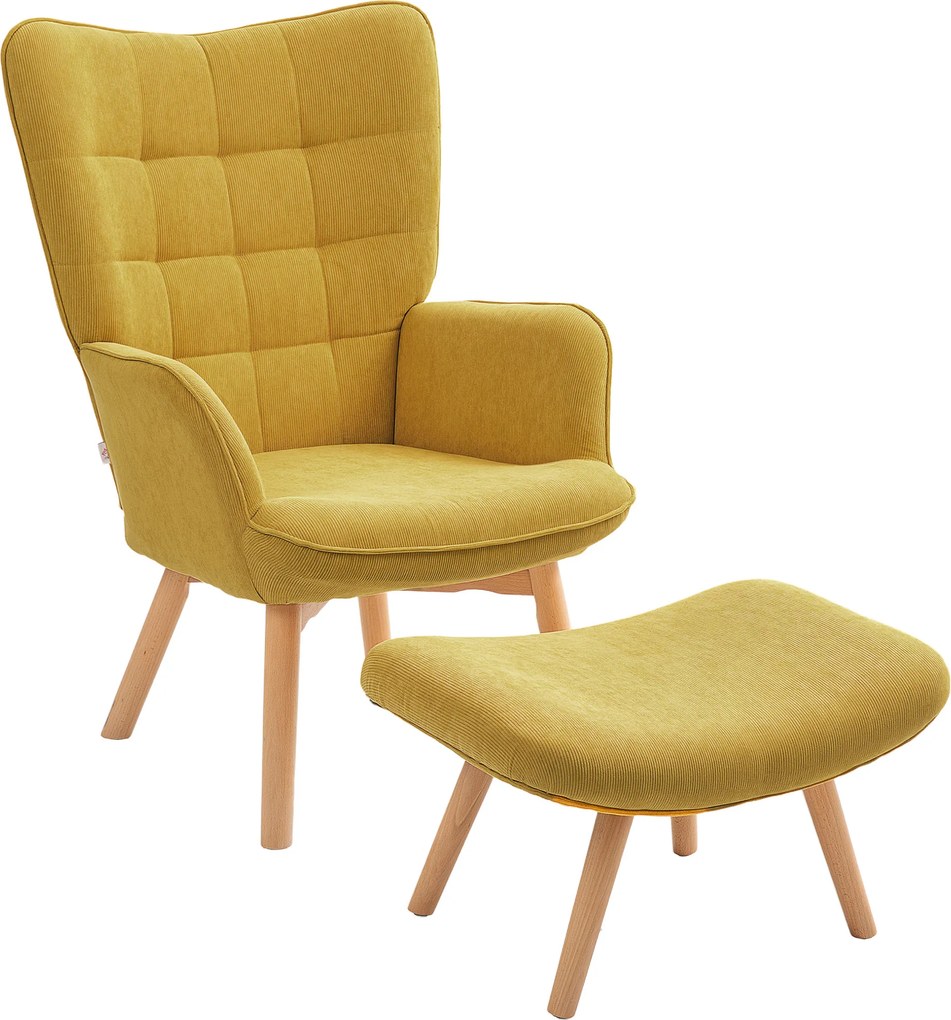 HOMCOM Poltrona de Destaque com Otomana, Poltrona Relax com Aparência de Cotelê, Poltrona com Braços e Pernas de Madeira, para Sala de Estar, Laranja | Aosom Portugal