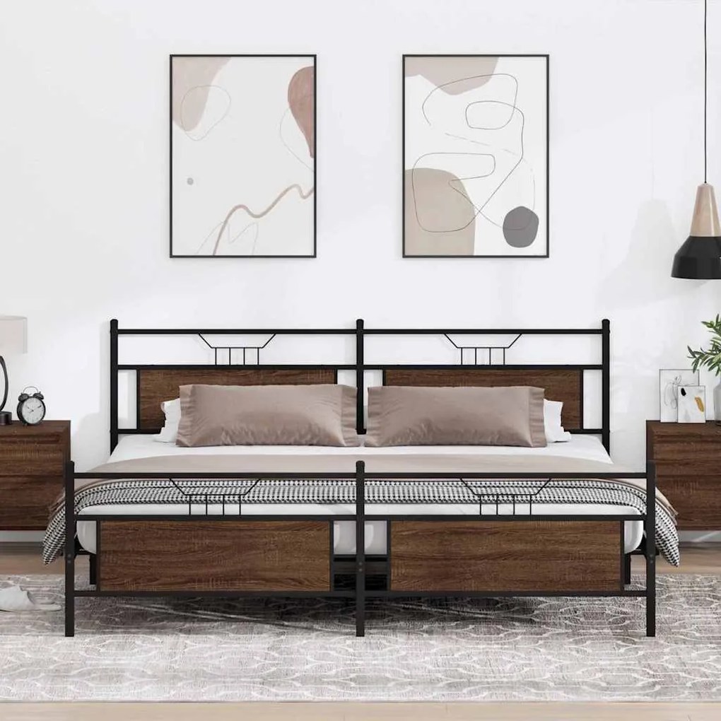 Estrutura cama sem colchão 200x200cm metal carvalho castanho
