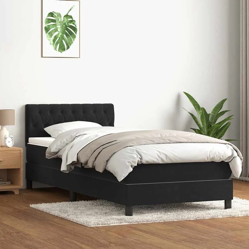 vidaXL Cama com molas/colchão preto 80x210 cm veludo