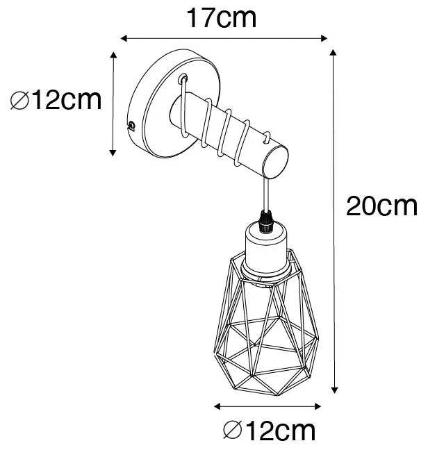 Candeeiro de parede rústico preto com madeira - Dami Frame