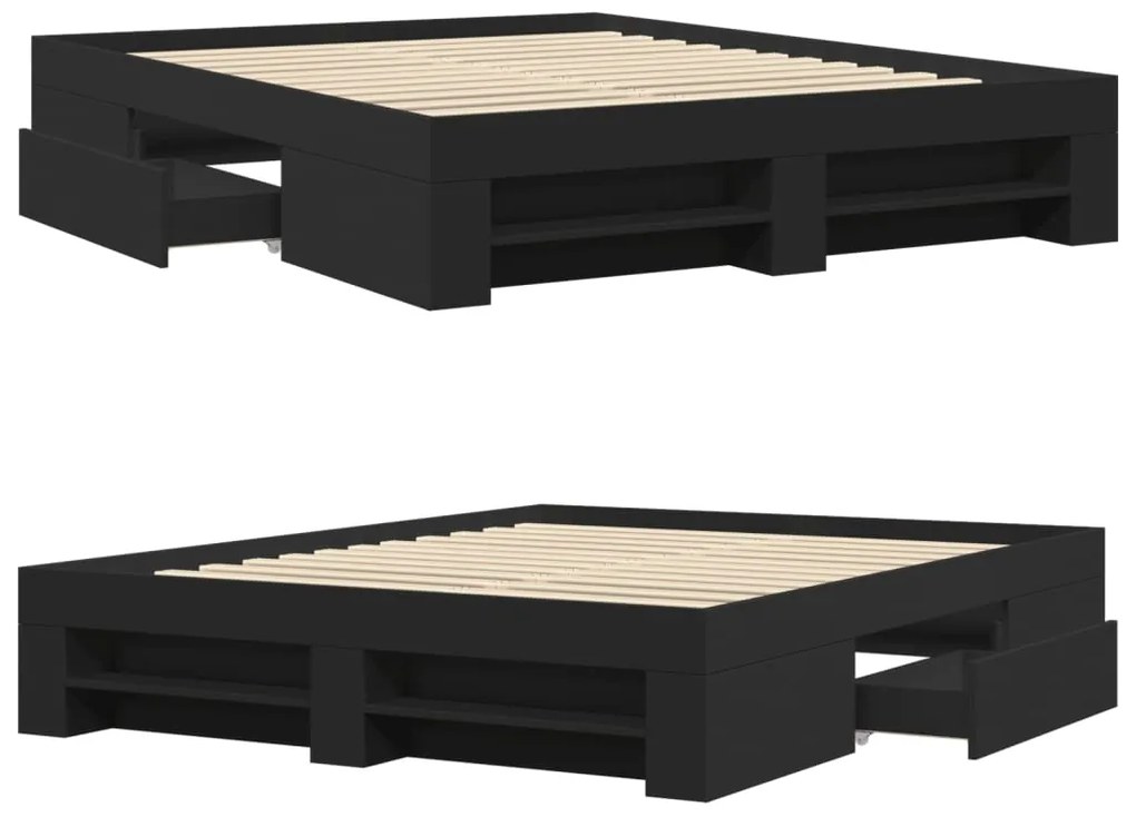 Estrutura de cama 150x200 cm derivados de madeira preto