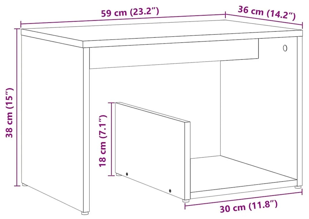 Mesa de apoio 59x36x38 cm derivados madeira carvalho artisiano