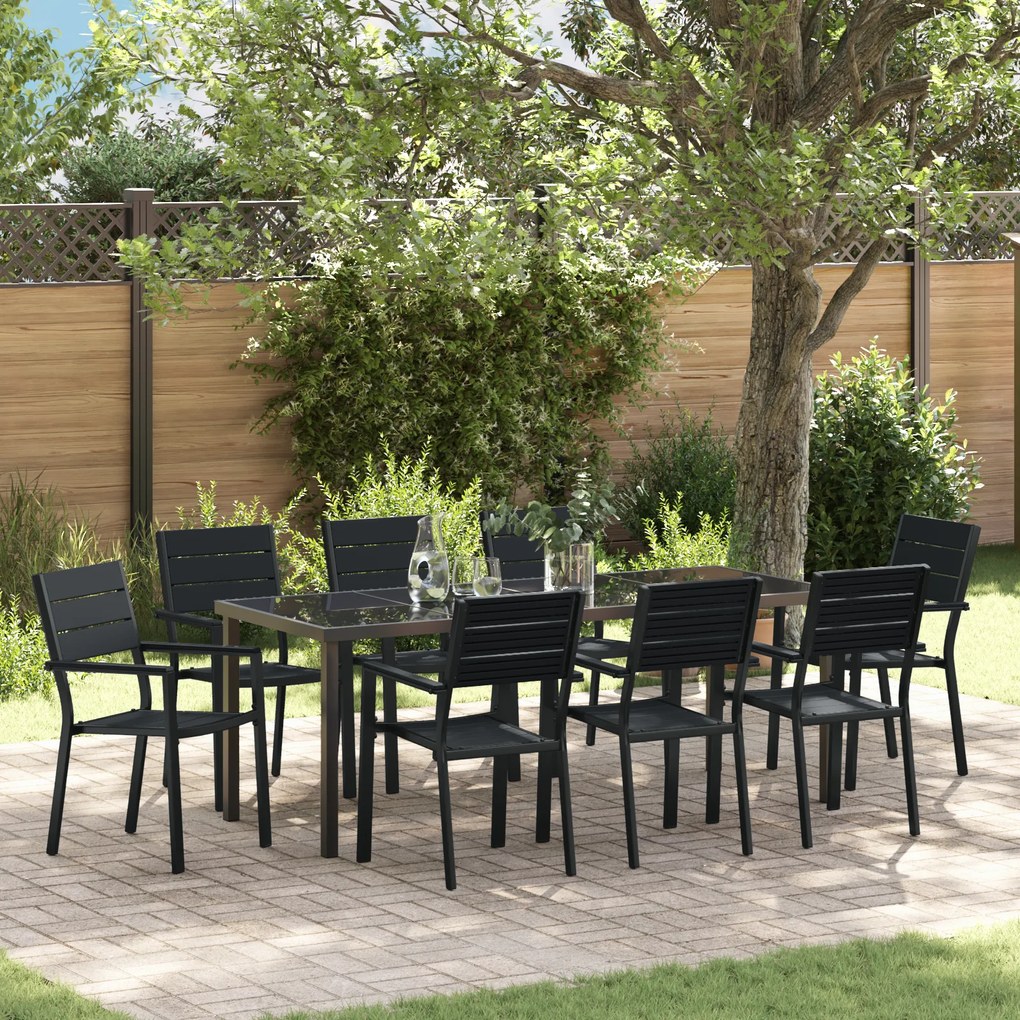 vidaXL Conjunto de Jantar para Jardim 9 Peças Preto HDPE