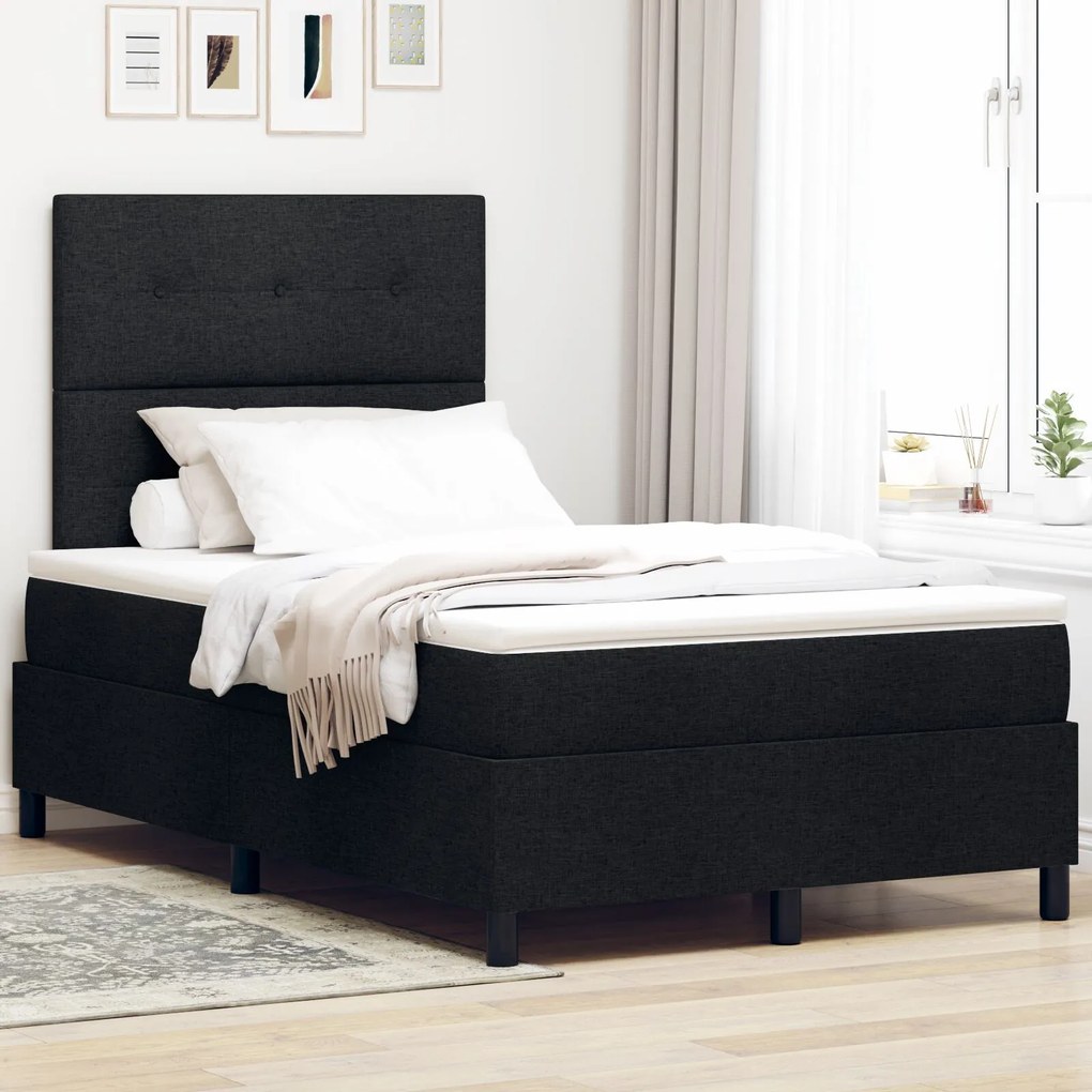 Cama Box com Colchão Preto 120x200 cm Tecido