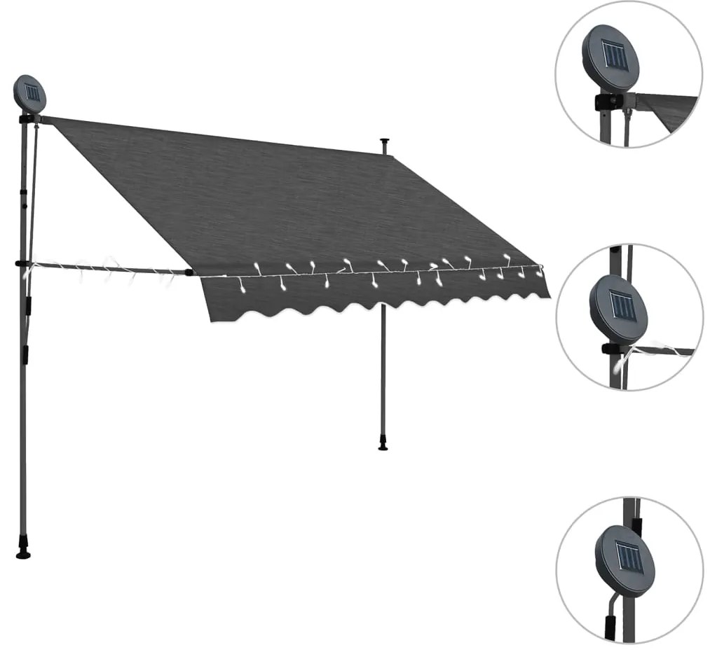 Toldo retrátil manual com LED 250 cm antracite