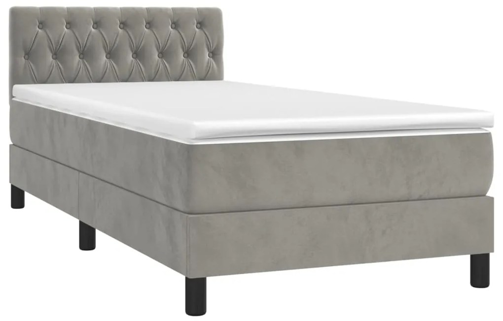 Cama box spring c/ colchão/LED 90x200 cm veludo cinzento-claro