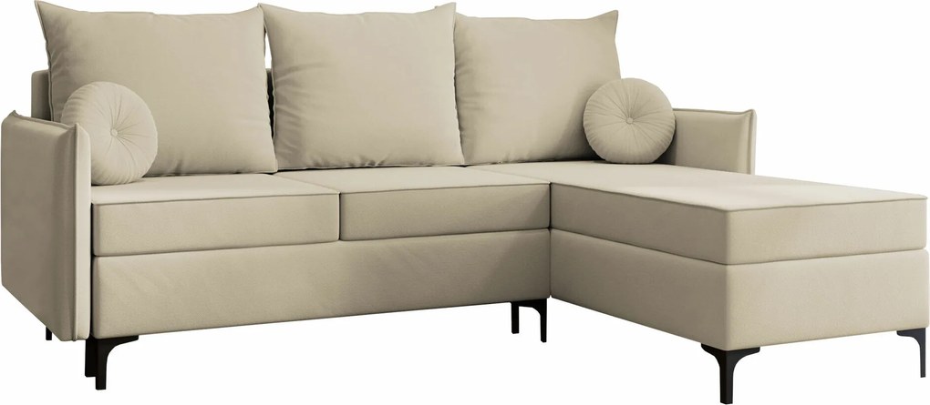 Sofá de canto Clovis 112, Cama com arrumação, 213x168x101cm, 110 kg, Pernas: Metal, Madeira: Pinheiro