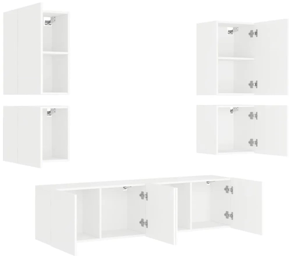 6 pcs móveis de parede p/ TV derivados de madeira branco
