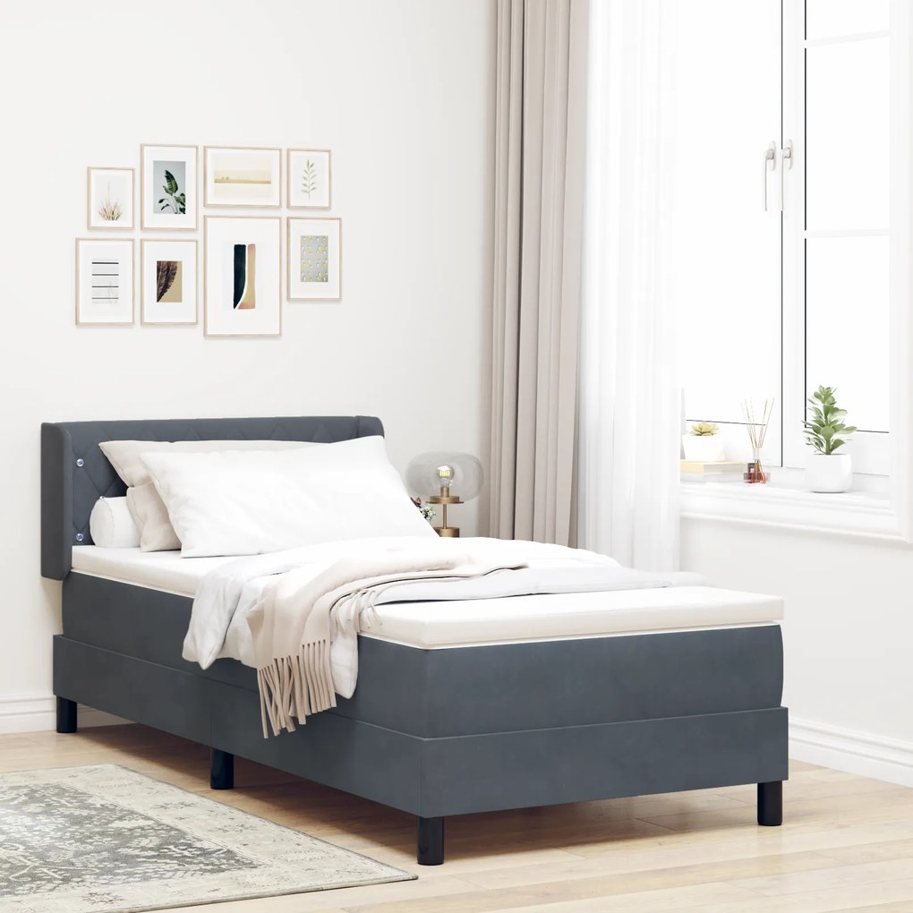 Cama Box com Colchão vidaXL Cinza Escuro 90x200 cm Veludo