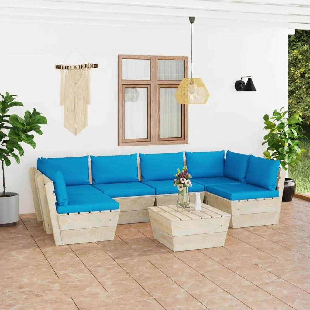 vidaXL 7 pcs conjunto lounge de paletes + almofadões madeira de abeto